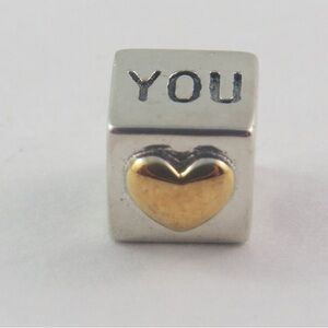Pandora Two Tone I love You Block Charm SS and 14ky heart